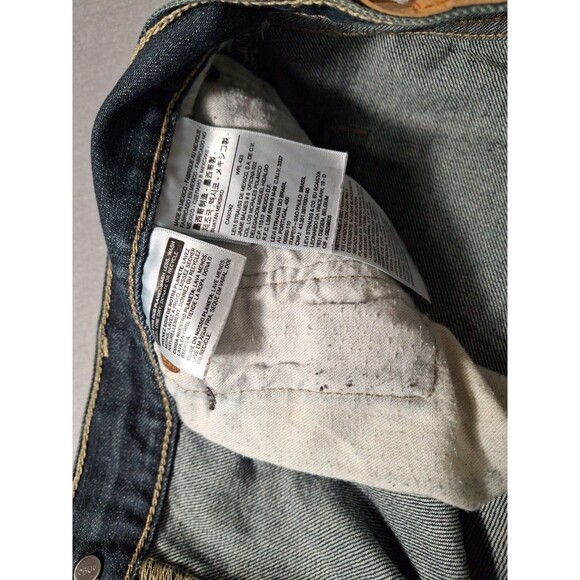 LEVI'S 501 Button Fly Jeans Mens 34-32 Dark Wash Distressed Cowboy EUC - Picture 9 of 15